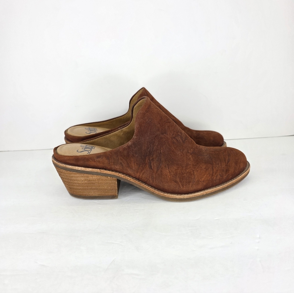 Sofft Ameera Cognac Suede Textured Western Shoes Leather Mule Clogs Size 8.5M - Picture 7 of 16